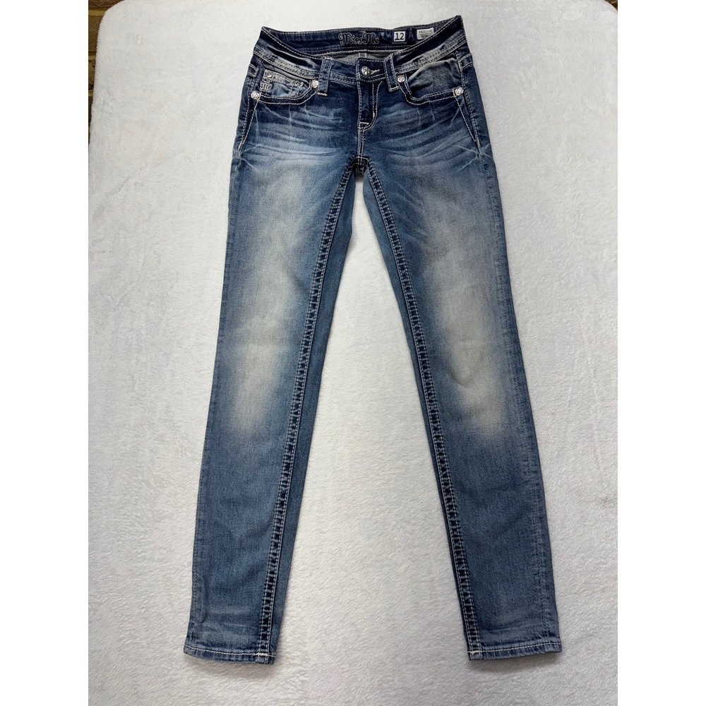Miss Me Girls Skinny Jeans Size 12 Medium Wash Embroidered Sequin KE3210S K852